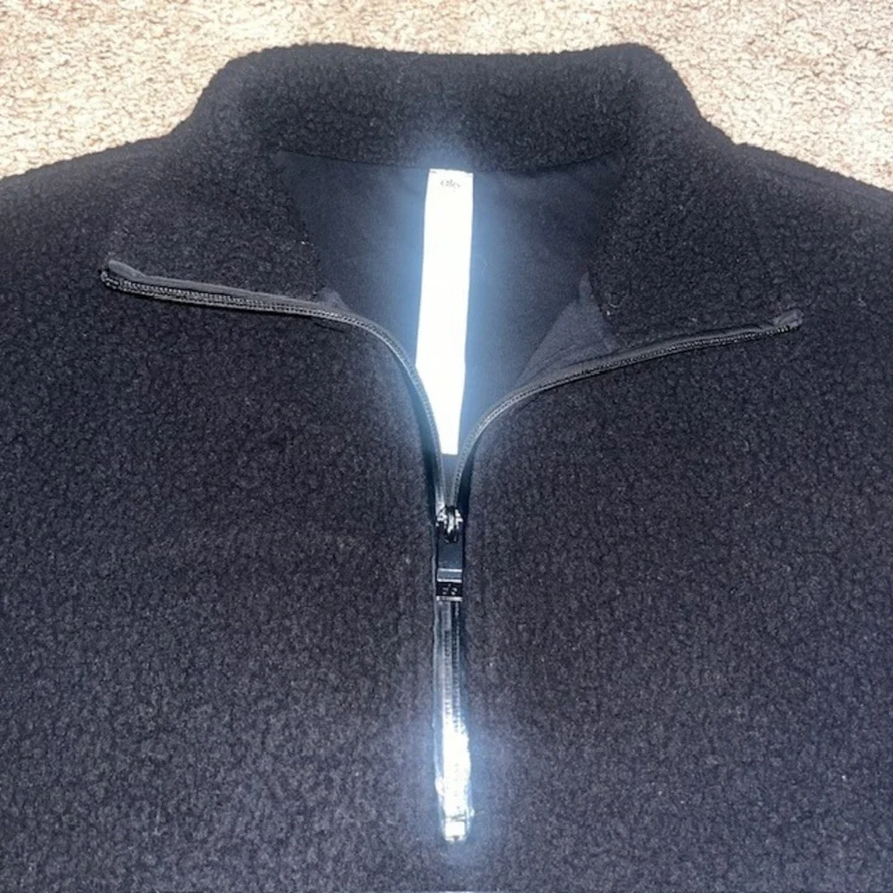 Alo Yoga Solstice Micro Sherpa Half Zip Crop Pullover Black Small